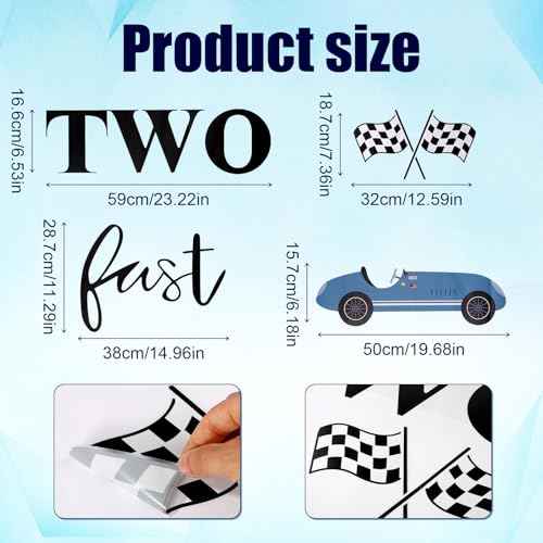 Two Fast Birthday Sticker Sign for Backdrop, Birthday Decorations Race Car Party Decorations for Wall Wood Poster Board Mirror Two Fast Backdrop for Balloon Arch Party Playroom