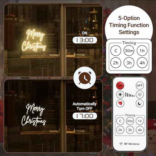 26 Inches Large Merry Christmas Neon Sign, Warm White Acrylic Neon Signs for Wall Decor, USB Powered Dimmable LED Lights for Bedroom Window Xmas Eve New Year Party Decor