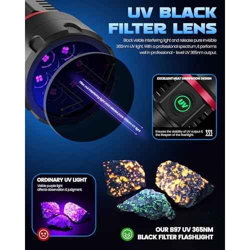 DARKBEAM UV Flashlight 365nm Blacklight 6xLED Quad-core Black Light, Rechargeable Ultraviolet Flashlights USB -C Powerful 80W Woods lamp, Detector for Rock, Pet Urine, Uranium Glass, Resin Curing