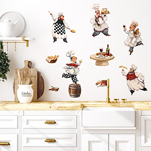 Mfault Italian Fat Chefs Wall Decals Stickers, Funny Cooker Baker Food Cooking Decorations Kitchen Art, Home Dining Room Restaurant Decor