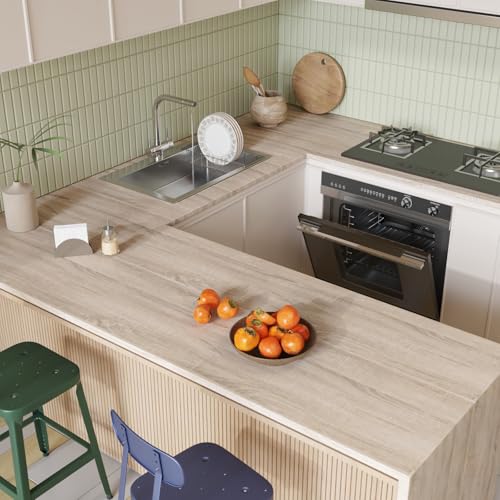 CRE8TIVE Beige Wood Wallpaper Peel and Stick Wood Grain Contact Paper Waterproof Light Wood Contact Paper for Cabinets Drawers 12"x80" Self Adhesive Wood Countertop Contact Paper for Kitchen Bathroom