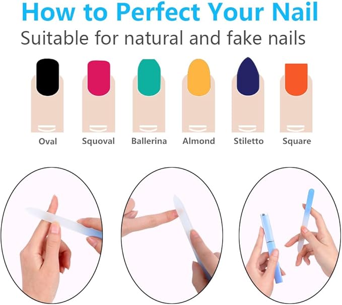3 Pack Glass Nail Files with Case, Ultra Quality Professional Fingernail Files, Double Sided Premium Nail Filer for Natural, Pedicure, Artificial, Fake Nails