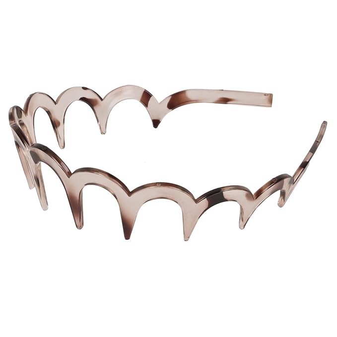 Zigzag Headbands for Women, 2-Pack U-Shaped Hair Comb Headband, Non-Slip Slick-Back Hair Accessories, Tortoiseshell & Amber Gray Recycled Plastic, Teeth Hairband for Everyday Styling & Workout