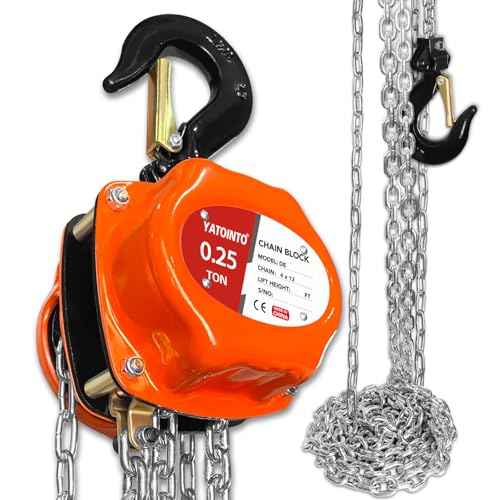 Chain Hoist 1/4 Ton (550Lbs), Portable Mini Hand Chain Hoist Compact 10FT, Manual Chain Block Hoist 10.2" Headroom, Lightweight Industrial Steel for Garages Warehouse Automotive Machinery