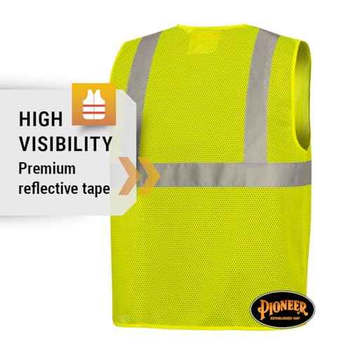 Pioneer Hi Vis Self-Extinguishing FR Safety Vest for Men & Women - Flame Resistant Mesh with Reflective Tape - Class 2