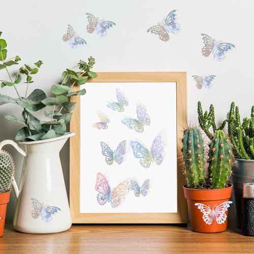 72 PCS Laser Butterfly Decorations, 3D Butterfly Decoration with 3 Styles 3 Sizes, Removable Wall Decor Stickers