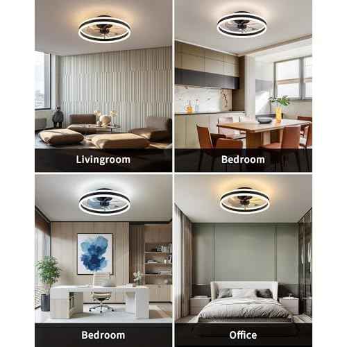 KDG 19.7" Low Profile LED Ceiling Fans with Light, Reversible Flush Mount with Remote and 6 Winds Speeds Fan Lighting, 3 Colors Dimmable for Bedroom, Living Room, Kids, Dinning Room, Kitchen (Black)