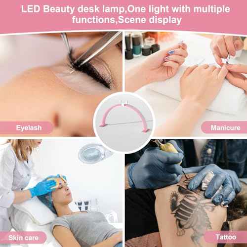 Large 29-inch Half Moon Light for Nail Desk,48W LED Light with Hand Pillow and Phone Holder, Nail Desk lamp for lash Eyelash Extension,Makeup Desk lamp,Color Temperature 3000K-6000K (Pink)