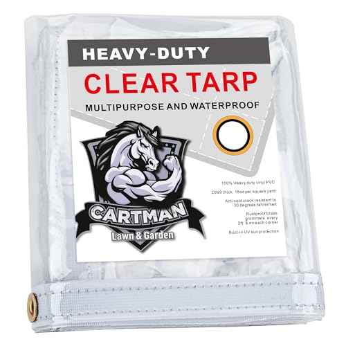 CARTMAN 8x10 Feet Clear Vinyl Tarp, Super Heavy Duty 20 Mil Transparent Waterproof PVC Tarpaulin with Brass Grommets - for Patio Enclosure, Camping, Outdoor Tent Cover, Porch Canopy