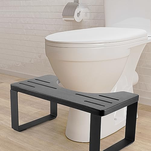 BLUEWEST Poop Stool, 7" Acacia Wood Toilet Stool with Steel Frame for Potty Training, Non-Slip Bathroom Step for Adults, Sturdy & Durable Design