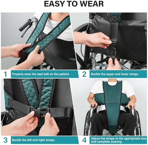 Wheelchair Seatbelt with Pocket Wheelchair Seat Belts for Adults Anti-Slip & Adjustable Wheelchair Accessories Safety Belt for Seniors Elderly, Patients, Anti-Fall Wheelchair Harness Vest