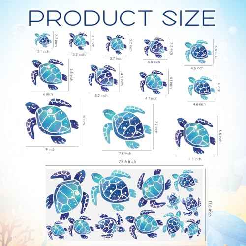 12 Pcs Sea Turtle Wall Decals, Ocean Turtle Vinyl Stickers Underwater Bathroom Decal, Waterproof Wall Sticker Removable Turtles Decals for Bathroom Bedroom Toilet Nursery Room Decoration