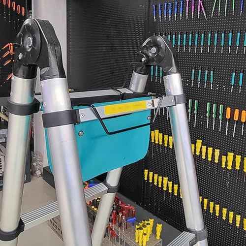 Step Ladder Tool Bag, 600D Oxford Cloth with Multiple Pockets, Heavy Duty Folding Ladder Accessory Pouch for Electrician, Mechanic, Gardening, HVAC, Construction, Light Blue
