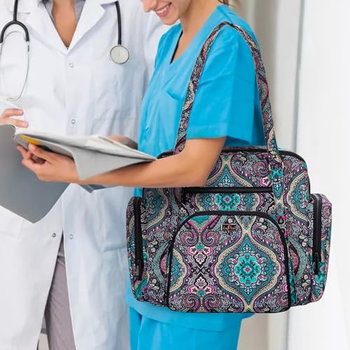 LoDrid Nurse Tote Bag with Padded Bottom for Home Health & Work, Zip-Top Closure, 15.6" Laptop Layer, Multiple Pockets for Nurse Supplies