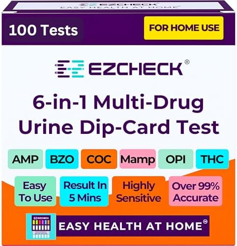 [100 Pack] EZCHECK® 6-Panel Drug Test - at-Home Rapid Urine Screening Kit for 6 Most Used Drugs: (THC-Marijuana, BZO-Benzos, MET-Meth, OPI/MOP-Opiates, AMP-Amphetamine, COC) - FSA/HSA Eligible