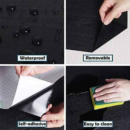 Black Wallpaper - Wood Peel and Stick Wallpaper ? Black Wood Self-Adhesive & Removable Wall Paper for Countertop Furniture Kitchen Wall, Countertop Contact Paper, Easy to Clean, 24''¡¿393'' Vinyl