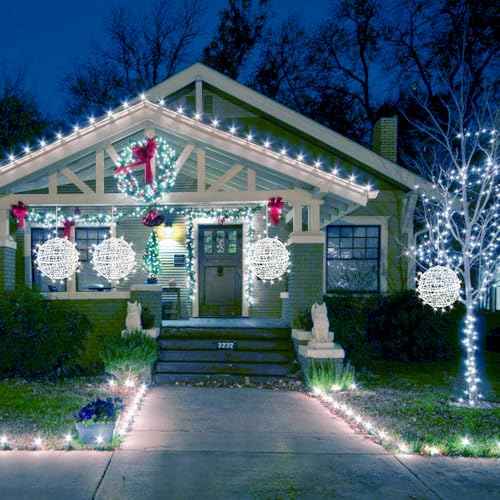 Outdoor Christmas Balls Lights Tree Lights Waterproof, 4 Pack 11.81" LED Hanging Globe Sphere Lights with 8 Lighting Modes Memory Timer Plug for Party Wedding Xmas Porch Patio Garden Yard Decorations