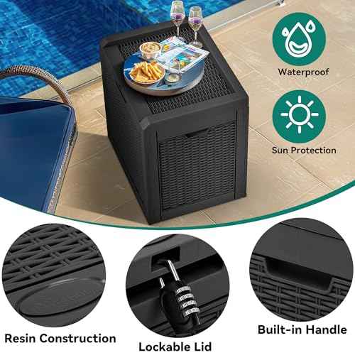 YITAHOME 32 Gallon Outdoor Storage Box, Water Resistant Resin Deck Box, Indoor Outdoor Lockable Storage Container for Patio, Garden, Cushions, Tools, Equipment (Black)