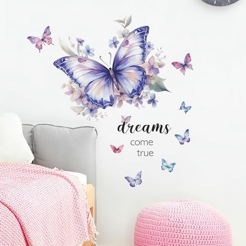 Dream Purple Butterflies Wall Stickers, sacinora Art Butterfly Dreams Come True Wall Decals Removable Vinyl Peel and Stick for Living Room Bedroom Nursery Playroom Children¡¯s Room Decorations