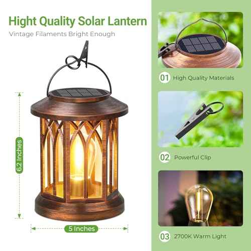 WdtPro Solar Lanterns Outdoor Hanging 4 Pack, Upgraded Bright Solar Lantern Lights Outdoor Waterproof, Solar Powered Lantern Over 12Hrs for Outside Garden Yard Patio Decor (Copper)