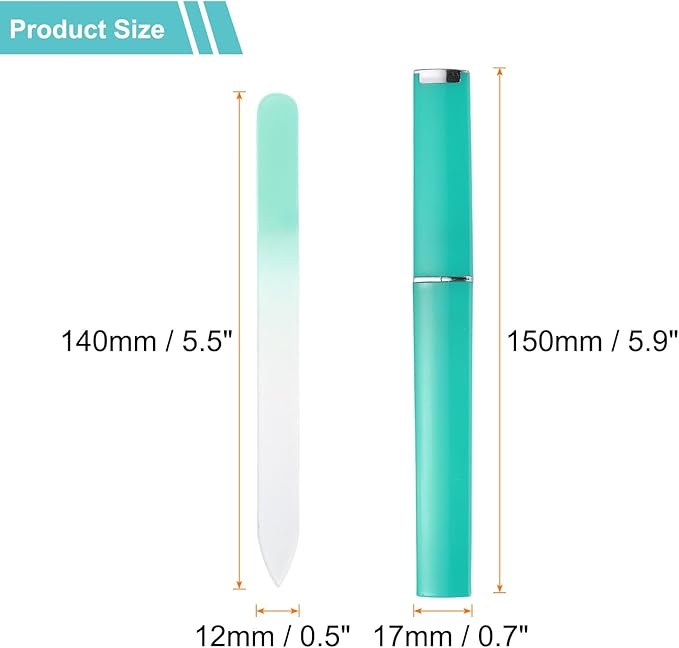 HARFINGTON Glass Nail File Kit 280 Grit Double Sided Professional Manicure Crystal Fingernail Files with Case for Natural Nail Art Shine Polishing Buffer, Light Green