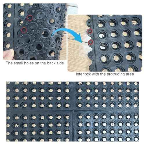Anti-Fatigue Rubber Floor Mat - NANBOWANG Commercial Grade Interlocking Non-Slip Recycle Tyre Floor Mats for Restaurant Kitchen Bar Garden Outdoor Wet Area(36"x 36")