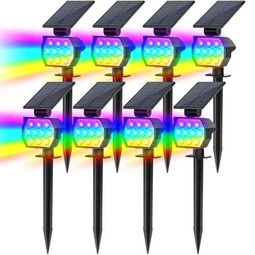 Solar Spot Lights Outdoor Color Changing, [7 Modes/8 Pack] Christmas IP67 Waterproof Landscape Spotlights, Dusk to Dawn Solar Powered Security Light for Patio Gate Walkway Pool Garden Yard Driveway