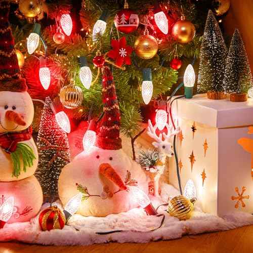 Minetom 50 Pack C9 LED Replacement Strawberry Christmas Light Bulb, Red and Pure White C9 Shatterproof Led Bulb for Christmas String Light, E17 Intermediate Base, Commercial Grade Dimmable Bulbs