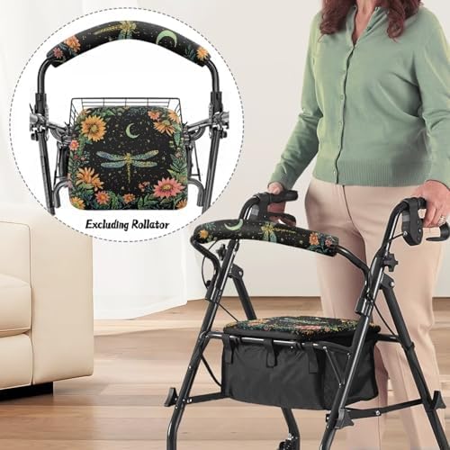 LedBack Dragonfly Floral Rollator Walker Accessories Walker Seat Covers for Ladies Roller Bar Covers Women Walkers for Seniors with Seat Cover for Seniors in Assisted Living