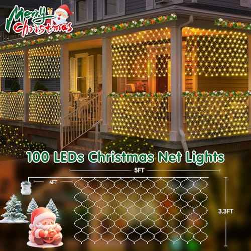 Hezbjiti Pack of 6 Battery Operated Christmas Net Lights Outdoor Total 600 LED 5FT x 3.3FT Waterproof Timed Memory Mesh Lights for Xmas Trees Bushes Garden Yard Lawn Patio Christmas Decor (Warm White)