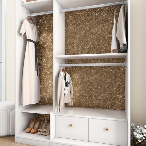 Brown Gold Glitter Wallpaper Stick and Peel Self Adhesive Glitter Wallpaper Rolls for Bedroom Accent Walls 11.8"X78.8" Gold Brown Sparkle Shimmer Contact Paper for Cabinets Room Decor