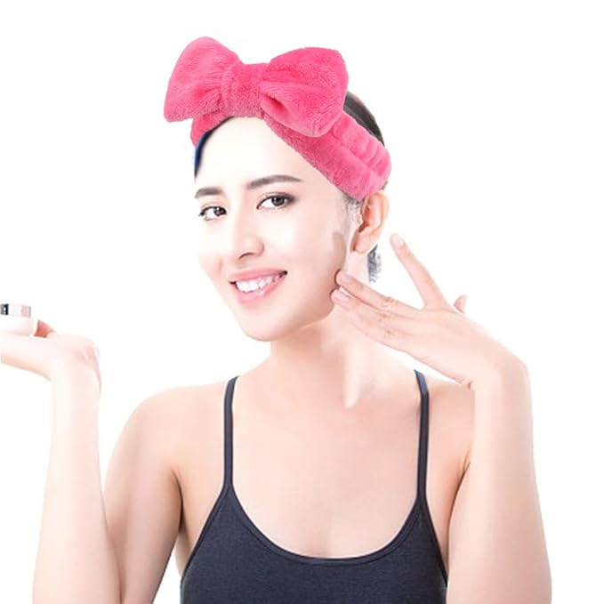 SPA Headbands for Washing Face Makeup Headbands with Bow Laurel Hair Band Women Facial Head Band Wrist Towel Wraps For Shower Face Mask Red Pink Purple, 6 Pack