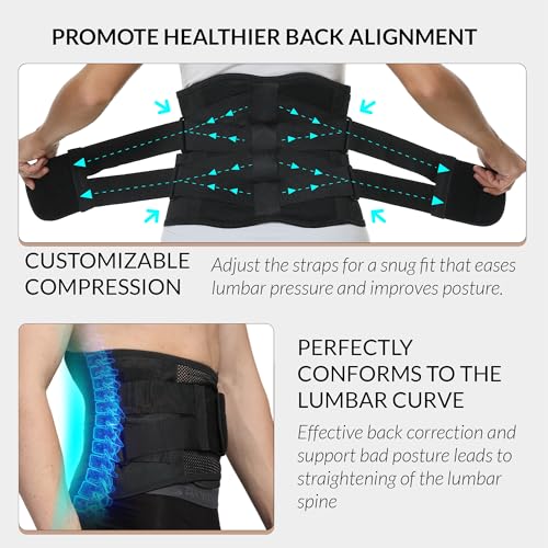 NeoTech Care Adjustable Double Pull Lumbar Brace/Lower Back Belt (Black, Size M)