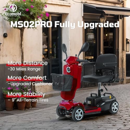 New Upgraded 15/30 Miles MS02Pro 4 Wheels Mobility Scooter for Adults/Seniors, 350W Powered Electric Wheelchair Device w/25Ah Remvable Battery, Dual Baskets, Wind Deflector
