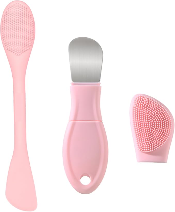 Silicone Face Scrubber Blackhead Remover Tool,Mask Applicator for Nourishing, Pore Deep Cleaning & Exfoliator -No-Slip Long Handle, Gentle Face Massage,Daily Skin Care Tool for Women & Men (Pink)