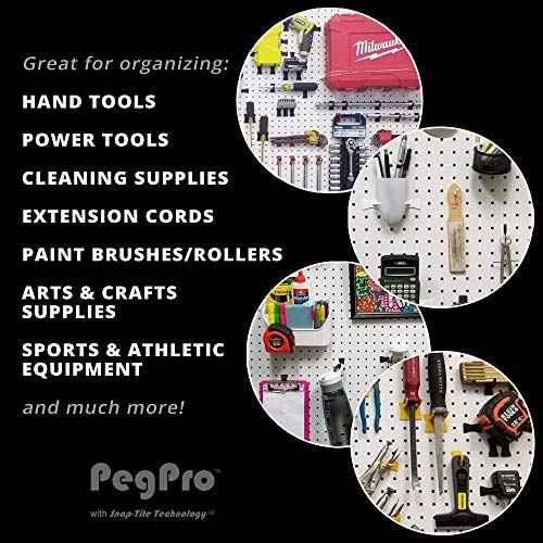 PegPro¢ç J Hooks Kit for Standard ¡°Wood Fiber¡± pegboard ? Durable Plastic Pegboard Hooks - for Garage, Kitchen, Craft Room, and More (J Hook - 24 Pack, White)