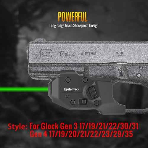 DEFENTAC Green Laser Sight is Exclusive Compatible with Glock Gen3 17/19/21/22/30/31 Gen4/5 17/19/20/21/22/23/29/32/35 Only, Momentary and Strobe