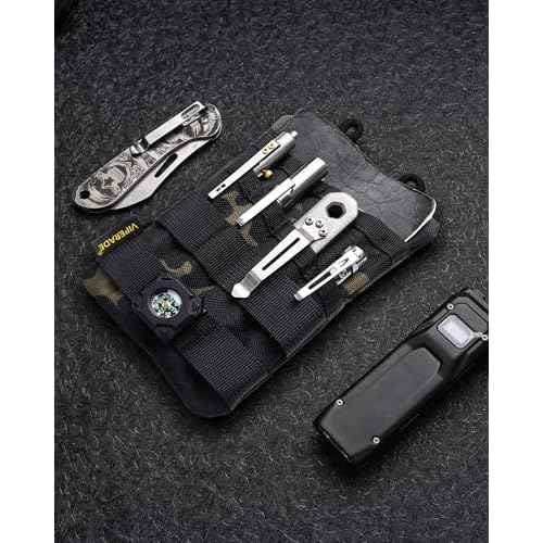 VIPERADE VE4 Tool Pouch, Nylon Pocket Organizer with 2 Pockets and 4 Small Tool Storage EDC Gears, Best Gift to Keep Organized, Hold Your Flashlight/Pocket Knife, Tactical Pen, Notebook