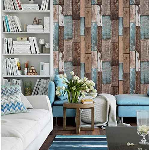 EeeComing 118''x17.7'' Wood Wallpaper Peel and Stick Wood Look Grain Plank Contact Paper Vintage Wall Paper Stick and Peel Self Adhesive Removable Wallpaper Rustic Distressed Faux Vinyl Roll