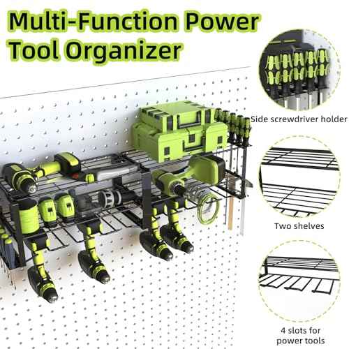 Power Tool Organizer, 8 Drill Holder Wall Mount, 3 Layers Garage Tool Organizers and Tool Storage Rack, Heavy Duty Metal Tool Shelf for Screwdriver Plier Hammer Holder 17.15" 2 sets