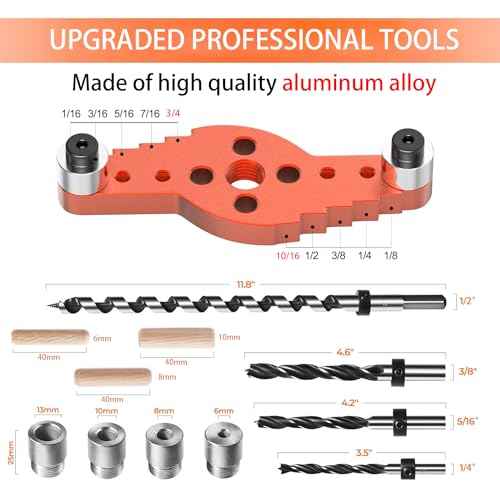 Dowel Jig Kit for Floating Shelf Bracket(& 1/2" x 11.8" Drill Bit), Self-Centering Scriber(& 1/4", 5/16", 3/8" Drill Bit),Drill Guide for Hidden Shelf Brackets & Mantels,Centering Hole Drill(Orange)