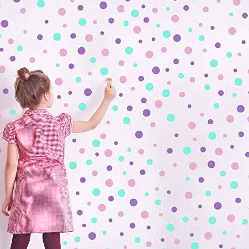 288 Pieces Dots Wall Stickers Large Circle Wall Decal for Bedroom Assorted Polka Dot Stickers Playroom Nursery Removable Vinyl Decal s, 8 Sheets (Green, Purple, Pink)
