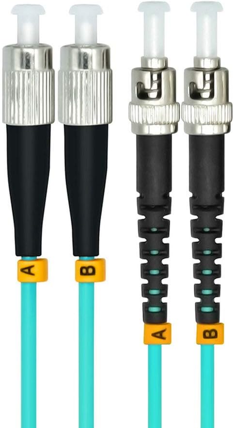 Jeirdus 20Meters 65ft FC to ST Duplex 50/125 10G OM3 Multi-Mode Fiber Optic Cable Jumper Optical Patch Cord FC-ST