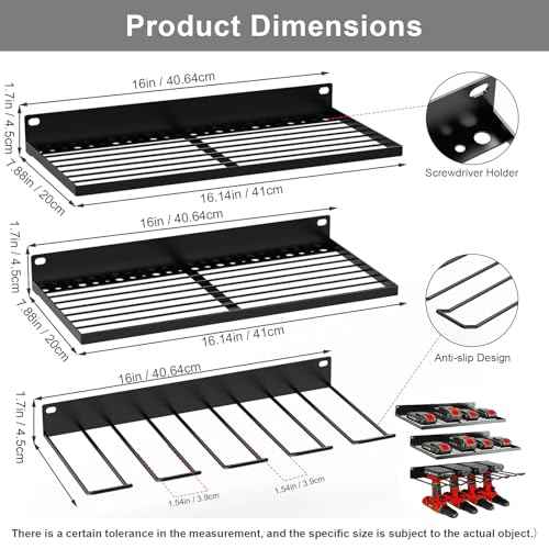 3 Pack Power Tool Organizer Wall Mount, Garage Wall Organizer, Heavy Duty Iron Garage Storage Rack with 4 Drill Holders, Hooks, Screwdriver & Tool Battery Holder for Shed, Basement