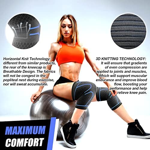 NEENCA Knee Braces for Knee Pain -2 Pack Knee Sleeves for Knee Pain Set, Knee Brace Compression Sleeves, Knee Support for Sports, Running, Meniscus Tear, ACL, PCL, Women & Men...