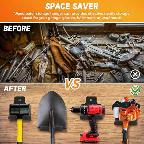 Garage Organizer, Garden Power Tool Hanger, Trimmer Rack, Weed Whackers Holder Wall Mounted, for Grass Trimmer, Hedge Trimmer, Garage Trimmer, Garden Tools (2 Pack)