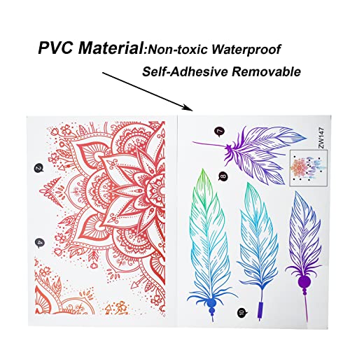 Maydahui 4 Sheet Mandala Flower Feather Lotus Wall Decal for Living Room Bedroom