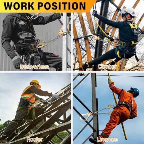 TRSMIMA Rebar Positioning Chain Assembly - Safety Lanyard Fall Protection Sling Chain Rebar with Swivel Double Self-Locking Snap Hooks Construction Positioning