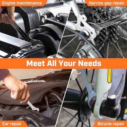 16-Piece Super-Thin Double Open End Wrench Set: 3mm Extra-Slim Profile for Tight Spaces ? Complete SAE & Metric Sizes ? Full Range Tool Kit for Car Repair, Garage & Home