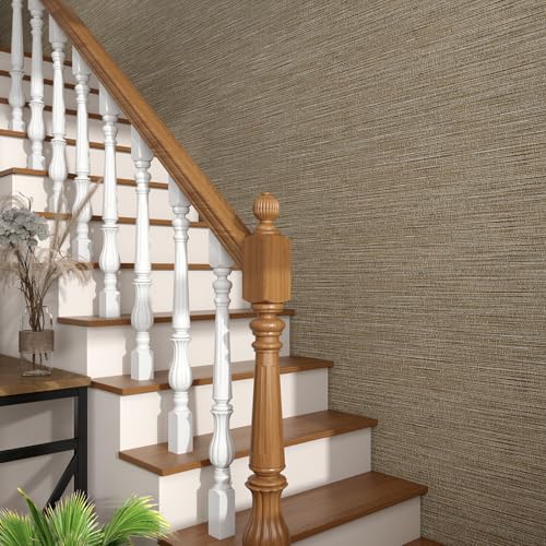 Brown and Gold Wallpaper Grasscloth Peel and Stick Wallpaper Faux Grasscloth Wall Paper Textured Woven Fabric Contact Paper for Bedroom Living Room Vinyl Grass Cloth Papel Tapiz 17.7"x80"
